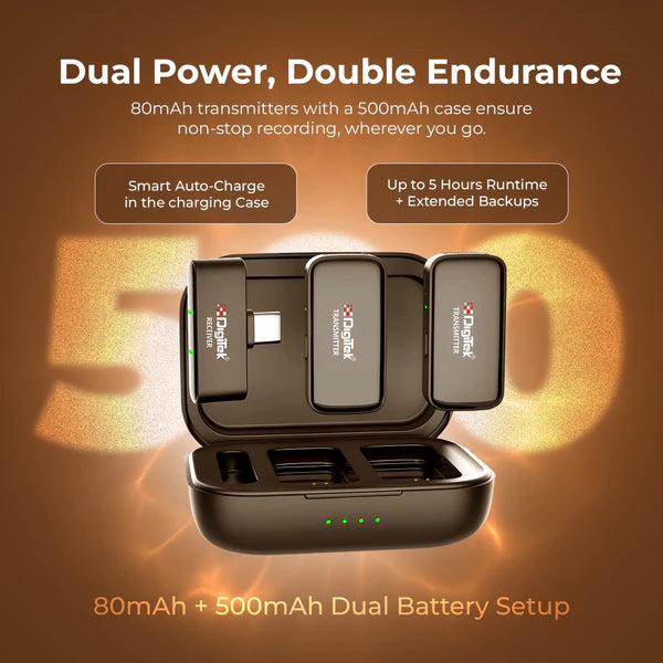 Digitek (DWM 120) Wireless Microphone System, Noice Reduction, 2.4G Mic with 50m Range & 4.5Hr Battery, for iPhone & Android Smartphones, Ideal for Vlogging, Streaming & Interviews Digitek (DWM 120) Wireless Microphone System, Noice Reduction, 2.4G Mic with 50m Range & 4.5Hr Battery, for iPhone & Android Smartphones, Ideal for Vlogging, Streaming & Interviews